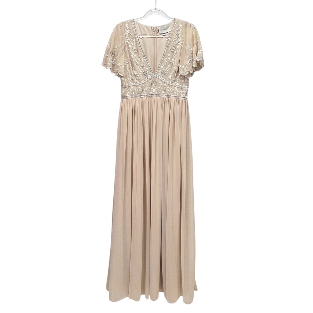 BHLDN Cream Maxi Dress with Embroidered Details